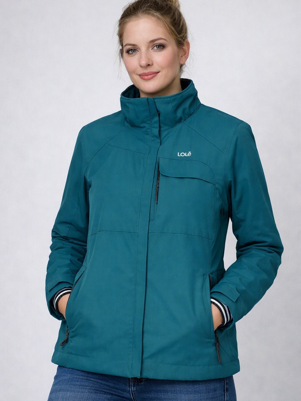 Lole Teal Technical Outdoor Jacket With Belt Band Air Vents And Hand Covers